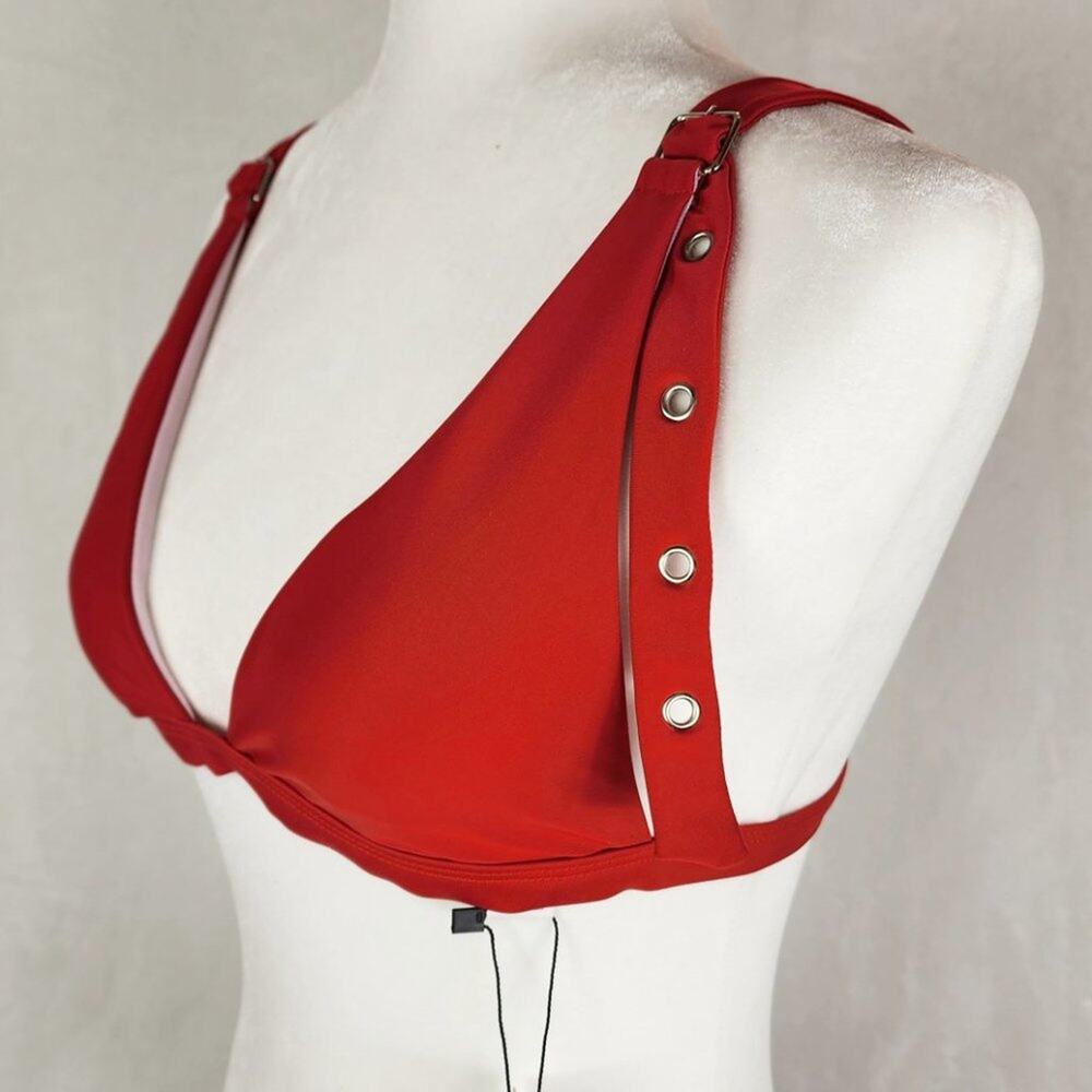 Norboe Triangle Bikini Top Size M Red w/ Silver Grommets Adjustable Shoulder